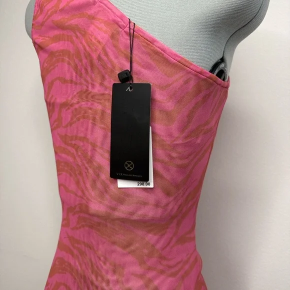 Vix Paula Hermanny Diani Kiana Maxi Cover Up Dress Pink Tiger Print NWT Size S - Picture 4 of 10